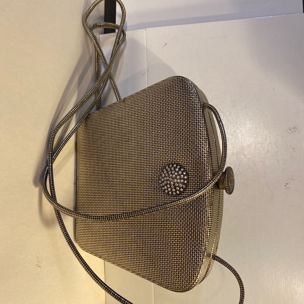 Albert Nipon Gold Textured Leather Crossbody Shou… - image 8